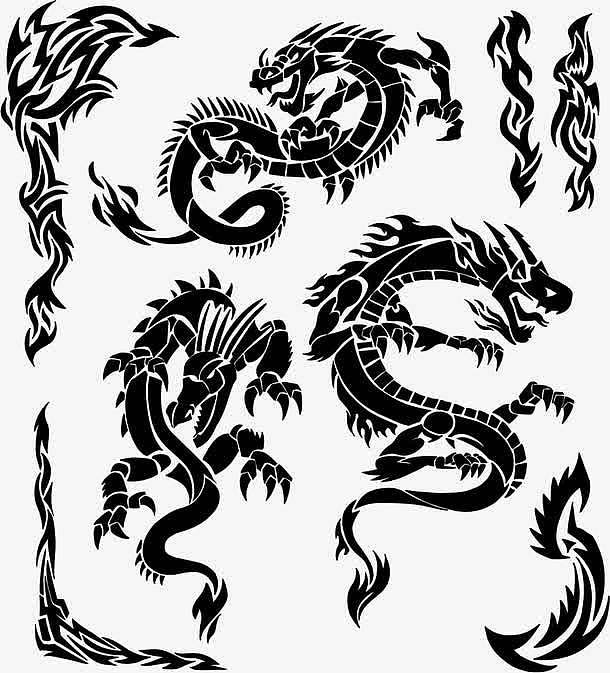 龙纹等中国风传统古典纹饰矢量素