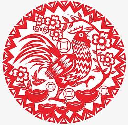 红色圆圈鸡年剪纸