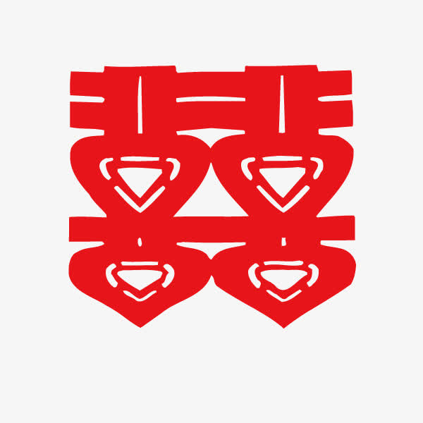 双喜爱心剪纸红色