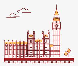 扁平化手绘线描英国城市