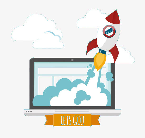 扁平化飞出电脑的小火箭