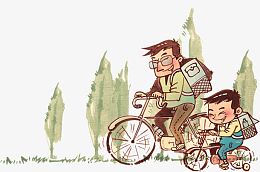 卡通手绘父子俩骑车