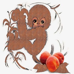 猴子吃桃国画风