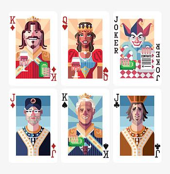 风花边框png扑克牌q版红色king免抠素材png手绘扑克牌png蓝灰色印花魔