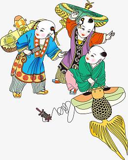 放风筝年画娃娃手绘快乐