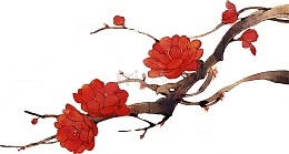 红色牡丹花花枝