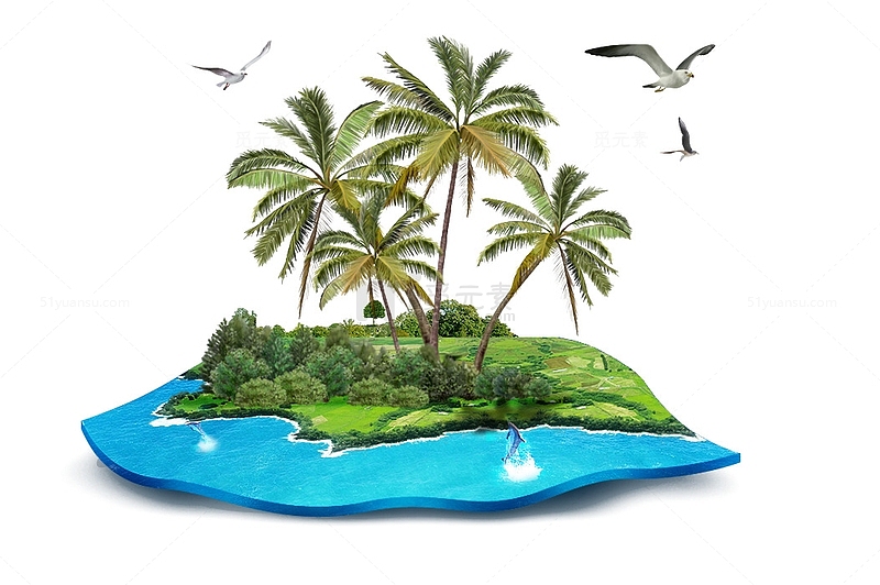 夏天椰树沙滩岛装饰