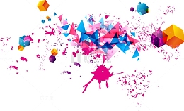 油漆喷溅泼墨几何体漂浮