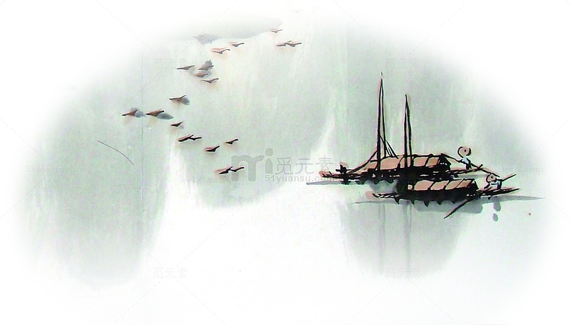 船只风景水墨画