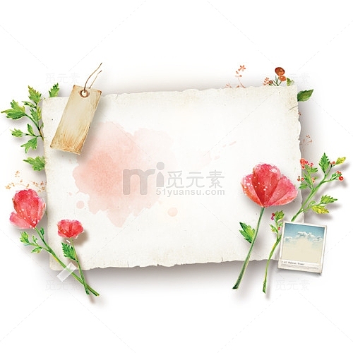 红色花枝纸张手绘海报背景
