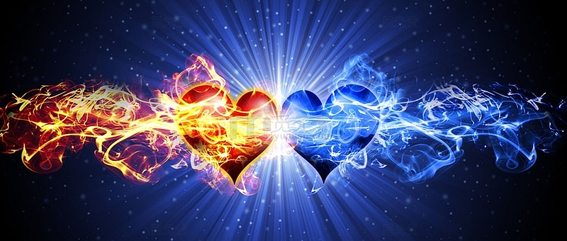 炫酷火焰心形蓝色背景高清图片
