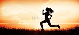 简约跑步的女孩剪影海报背景