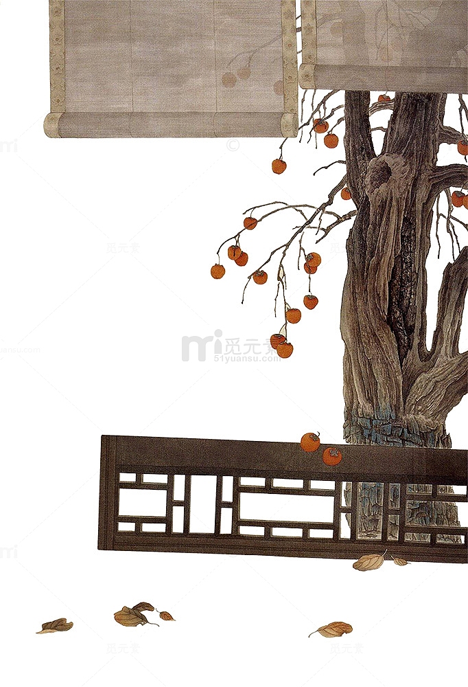 中国风树下庭院古风手绘背景