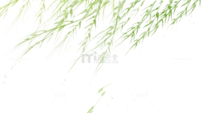 绿色手绘风吹动的柳树枝背景