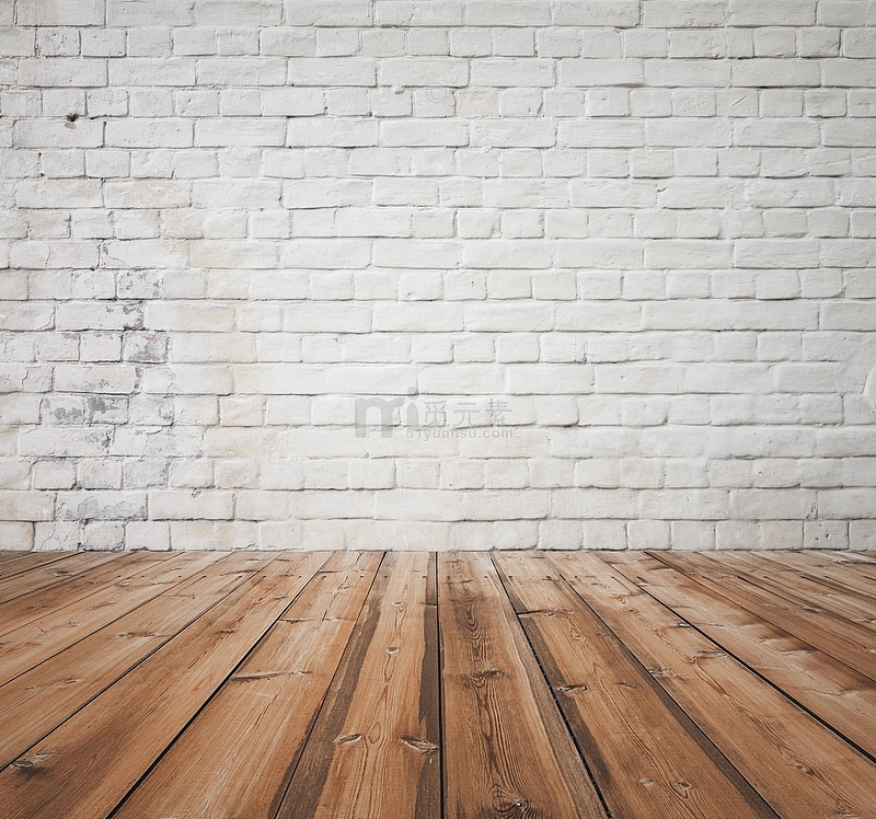 白色砖墙和木质地板背景