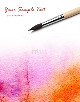 水彩墨迹与毛笔