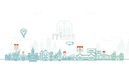 卡通绿色简笔画城市海报背景