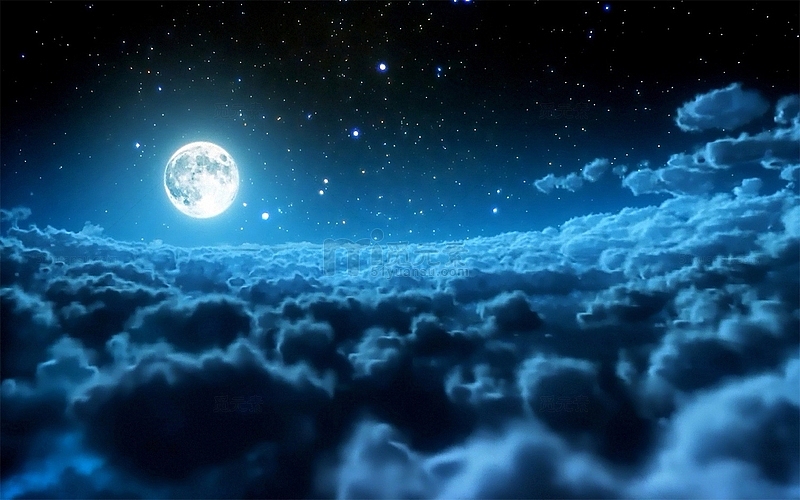 蓝色夜空云层月亮中秋海报背景