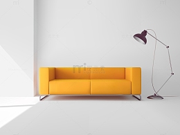 黄色双人座沙发家居装饰