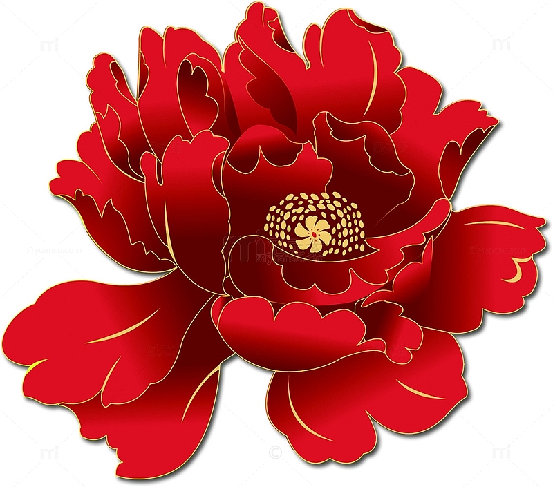 红色手绘牡丹花中国风国庆