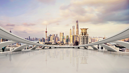 俯视城市的白色圆形阳台海报背景