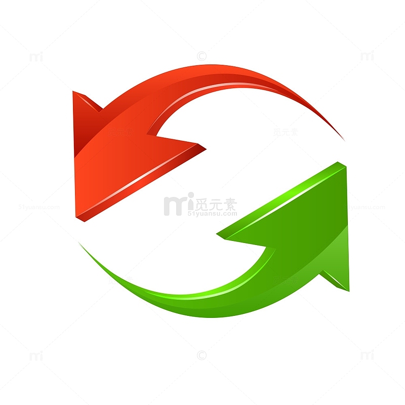 红绿色回收循环立体箭头ppt素材