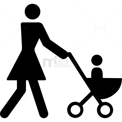 妈妈走与她的儿子在童车图标