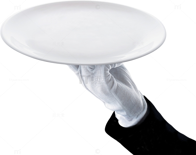 高清创意元素拿着盘子的带着白色手套