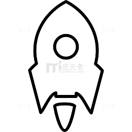 火箭船变小的白色圆形轮廓图标