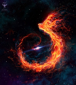 宇宙中的火焰凤凰手绘