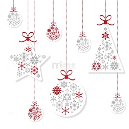 白色纸质圣诞吊球与挂饰矢量素材