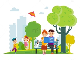 扁平化公园玩耍的人