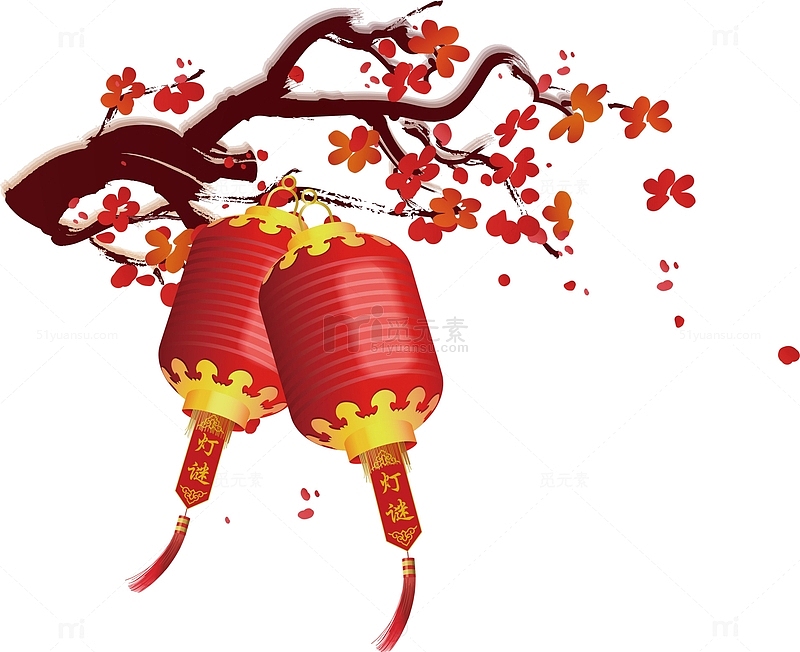 红灯笼带梅花树枝
