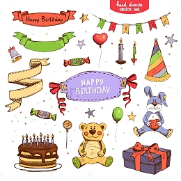 手绘生日装饰元素矢量素材
