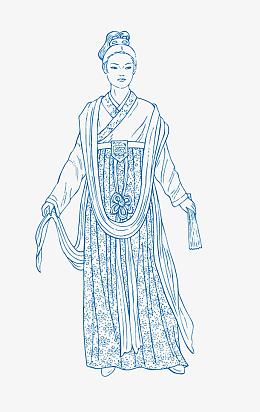 青花瓷线描贵妇人