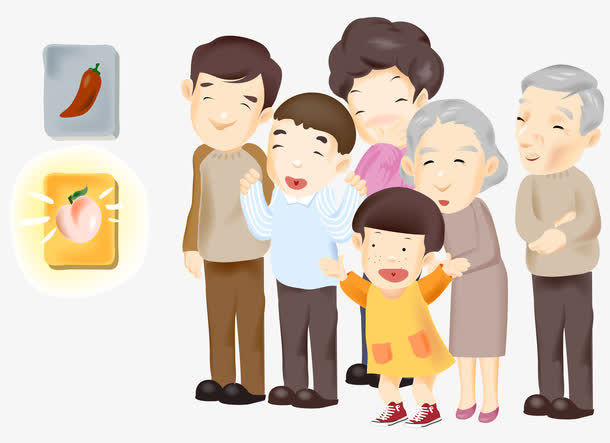 卡通等待的一家人