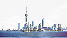 蓝色调的上海外滩和东方明珠