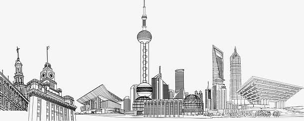 矢量上海城市线稿