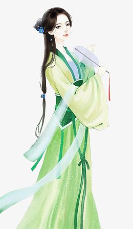 合成立绘绿衣女子古代画像