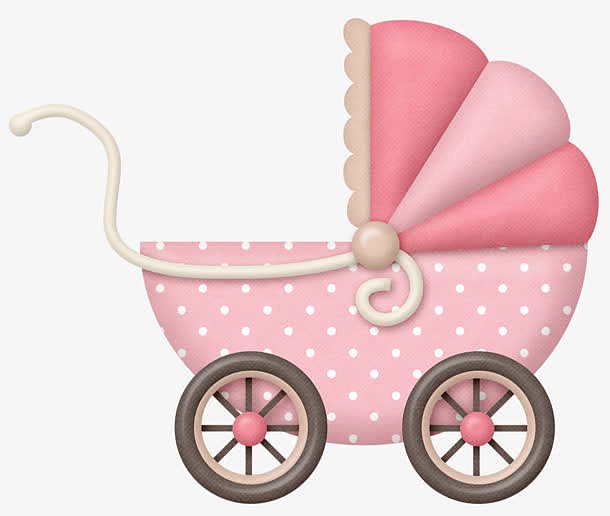 手绘粉色卡通婴儿车