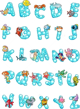卡通海洋字母设计