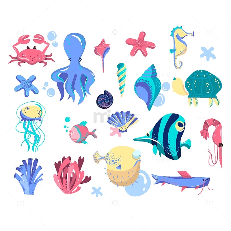 卡通手绘海洋生物素材