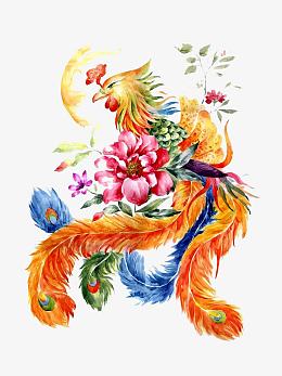 手绘凤凰花卉图案