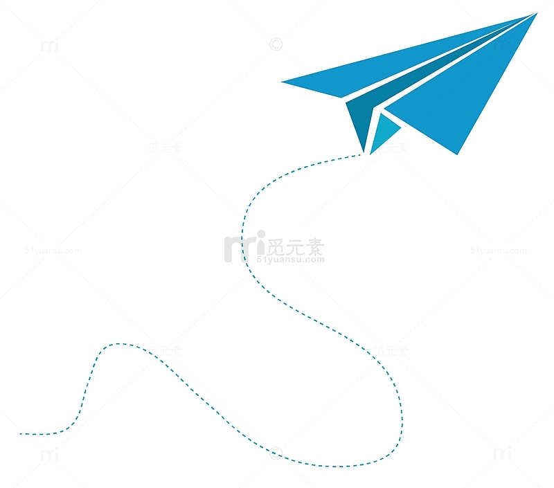 蓝色虚线手绘纸飞机轨迹