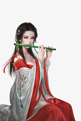 创意立绘人物造型吹笛子的姑娘