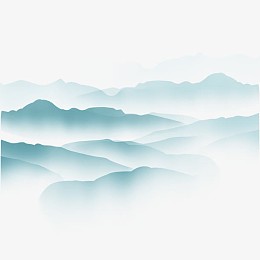 手绘清新蓝色古风大山
