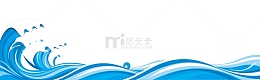 蓝色卡通海浪手绘装饰