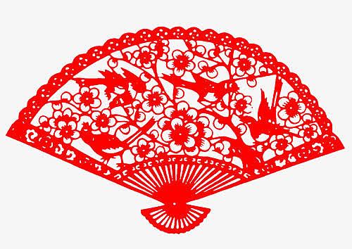 红色春节喜鹊扇子造型剪纸