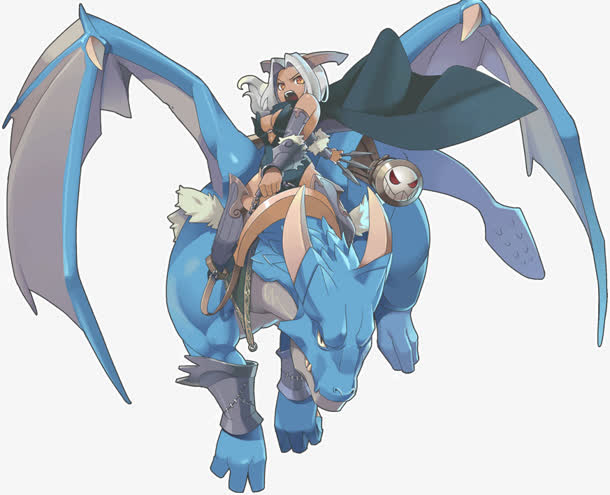 卡通白发少女骑蓝龙