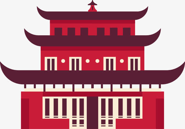 红色手绘古代建筑